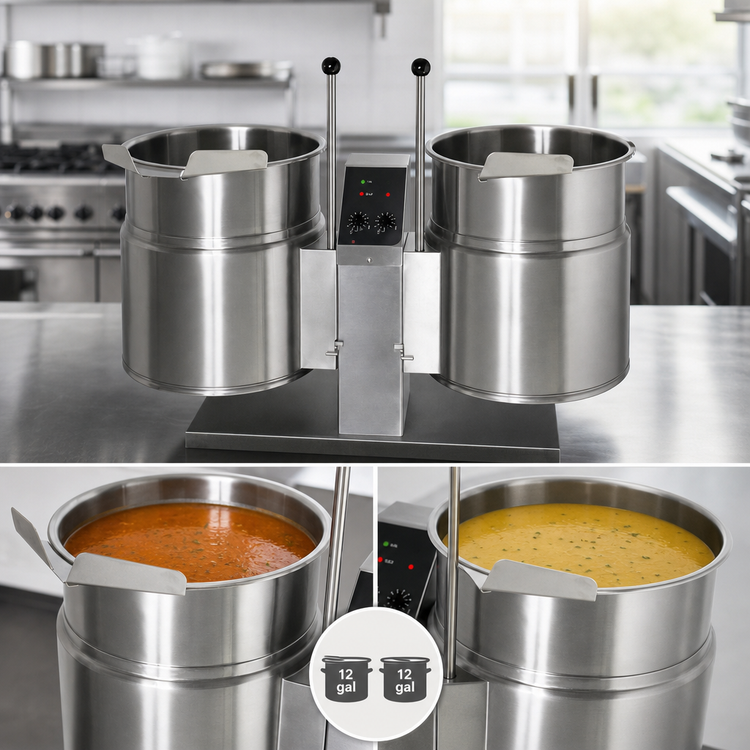 Product image #3 for Cleveland Range TKET12T Electric Twin Countertop Tilting Kettle, 12 Gallons Each