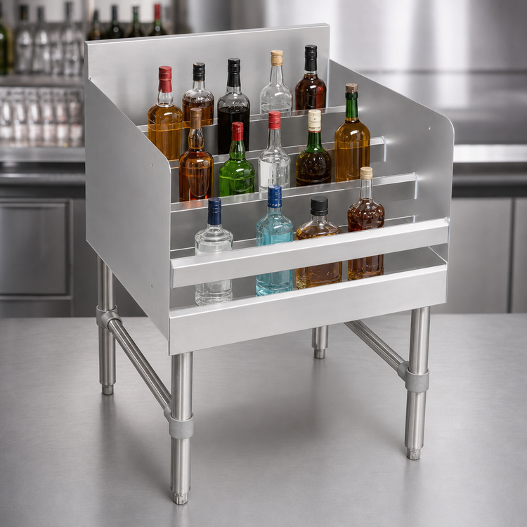 Product image #3 for John Boos Underbar Freestanding 4-Step Liquor Bottle Display Unit, 18-Inch Wide