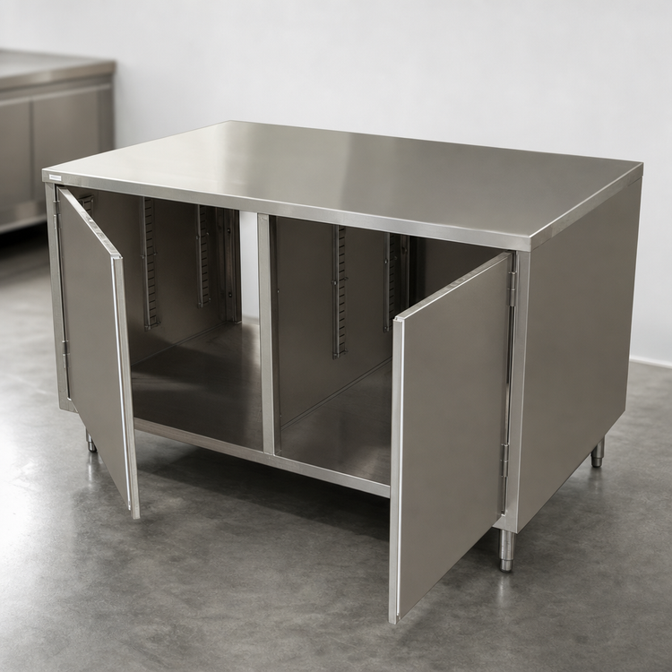 Product image #3 for BK Resources Dual-Access Stainless Steel Chef Table Cabinet Base with Hinged Doors, 60 x 30 Inches
