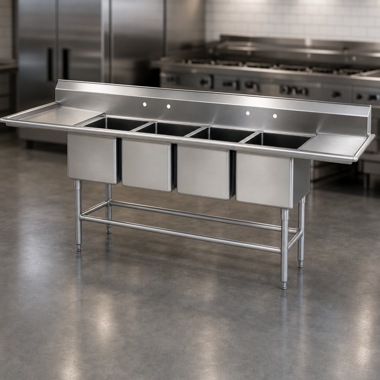 Product image #3 for Spec-Master FN2072-4-36R-14/3 Four-Compartment Stainless Steel Commercial Sink with 36" Right Drainboard