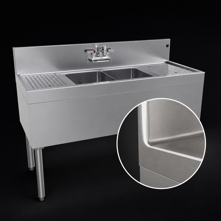 Product image #3 for Glastender DSA-48-S 48-Inch Wide Two-Compartment Underbar Sink Unit with Dual Drainboards