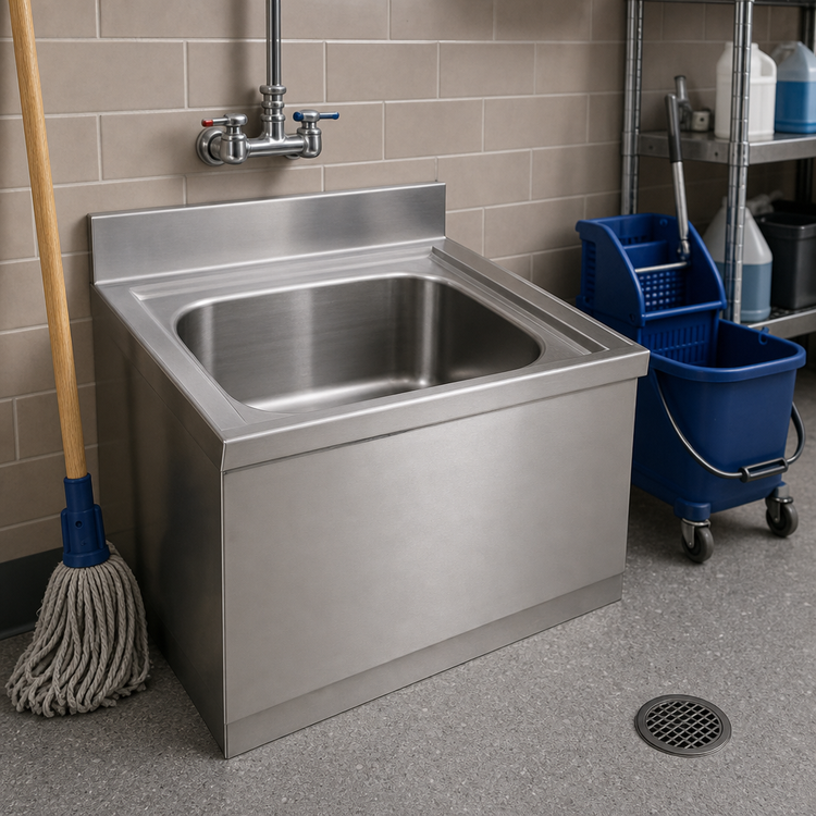 Product image #3 for Eagle Group Floor-Mount 304 Stainless Steel Mop Sink with 20 x 16 x 8 Bowl and 2-Inch NPS Drain