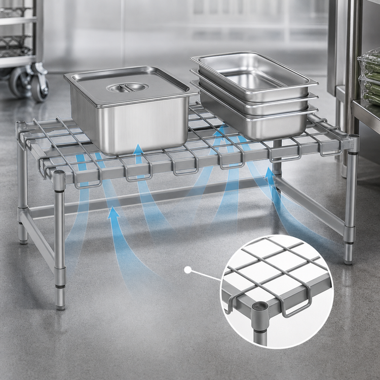 Product image #3 for Eagle Group 36" x 24" Chrome Wire Dunnage Rack with Removable Wire Mat, 14" High, 1600 lb Capacity