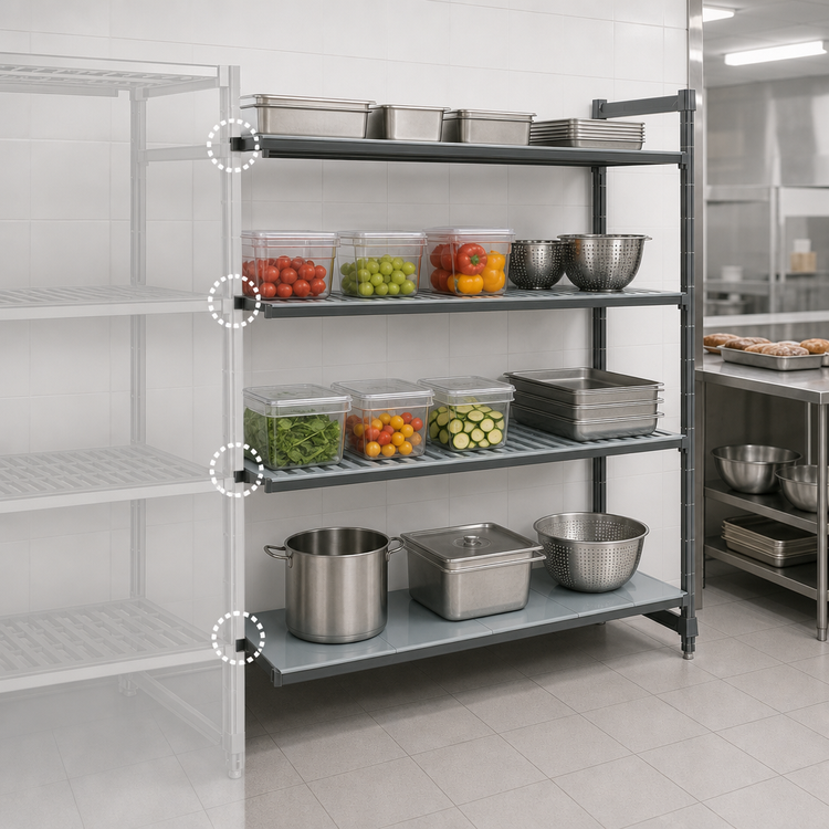 Product image #3 for Cambro Camshelving Basics Plus 4-Tier Add-On Polymer Shelving Unit, 24" Deep x 42" Wide x 72" High, Louvered & Solid, Brushed Graphite