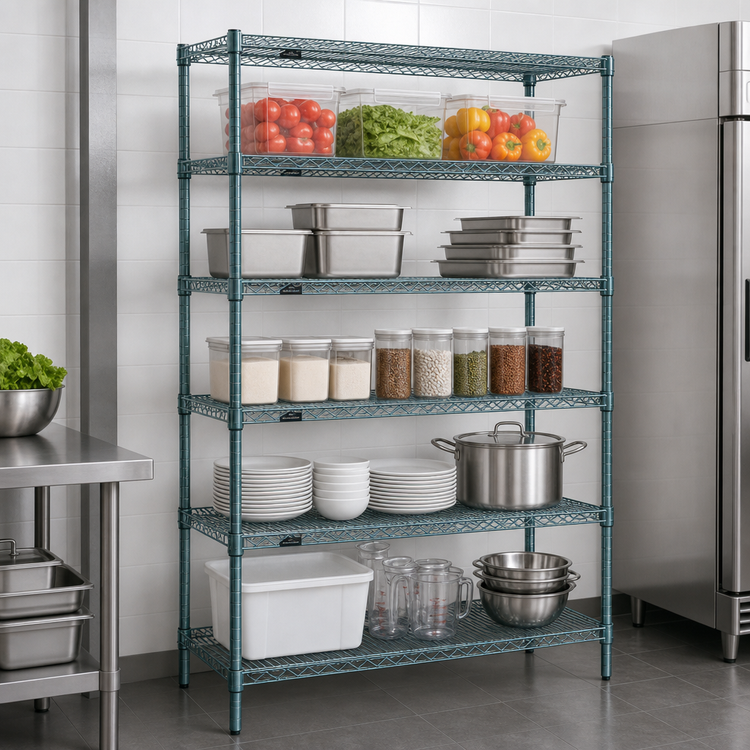 Product image #3 for Redipak Red-i-Pak 5-Tier Commercial Wire Shelving Unit, 48W x 18D x 74H, Stationary, Blue-Green Hybrid Epoxy Finish