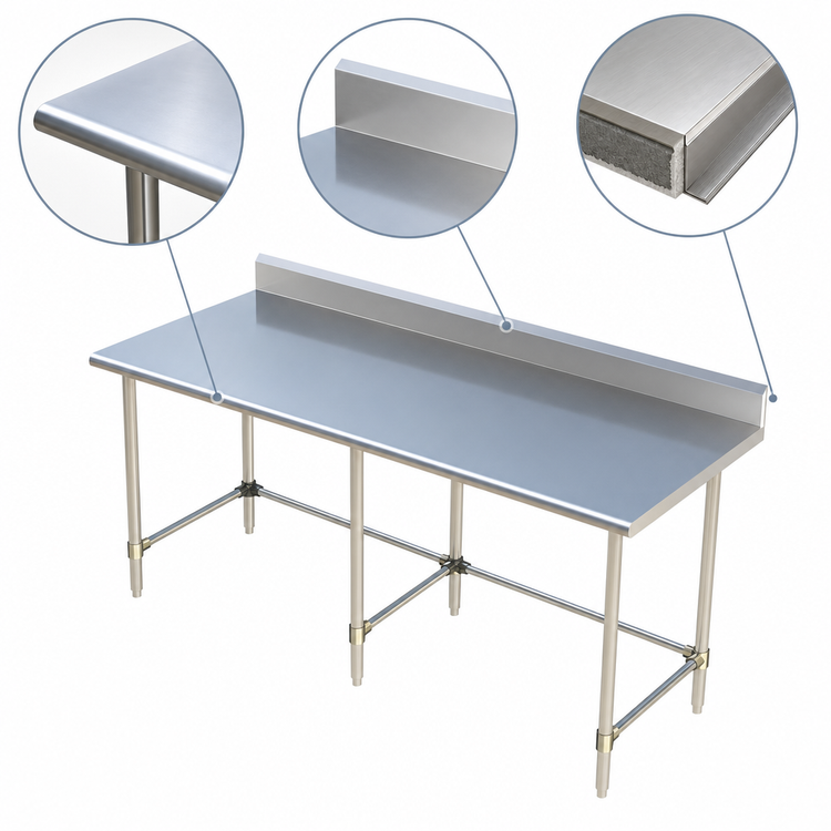 Product image #3 for Sapphire SMTOB-30120G 120 in. x 30 in. Stainless Steel Work Table — 18/400 Reinforced Top, 5 in. Backsplash, Galvanized Open Base