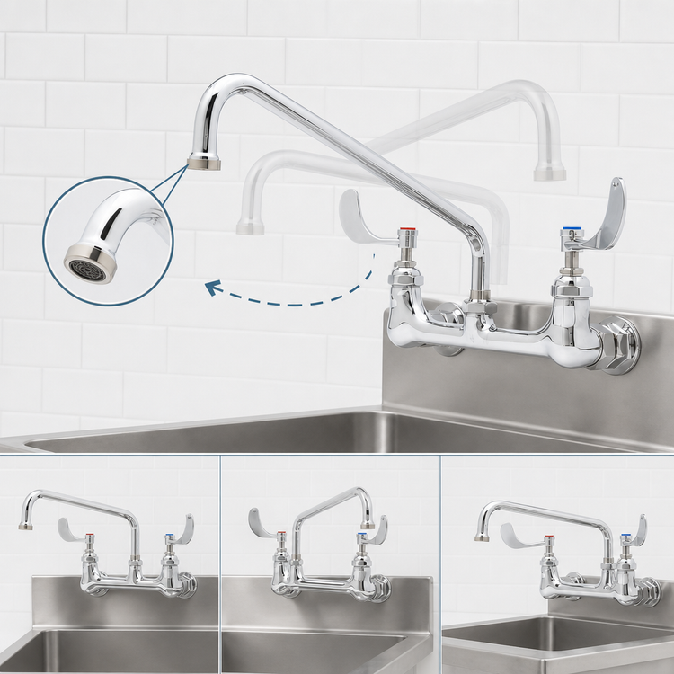 Product image #3 for T&S Brass 8" Wall Mount Swivel Pantry Mixing Faucet with 12" Swing Nozzle