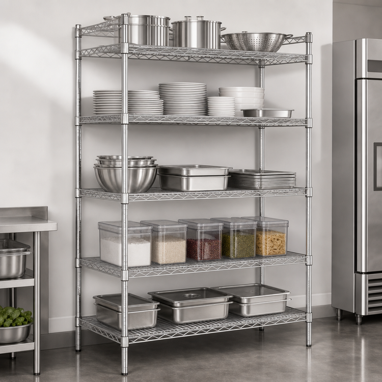 Product image #3 for Heavy Duty 5-Tier Stationary Chrome Wire Shelving Unit, 54 x 21 x 84 Inches, 800 lb Capacity