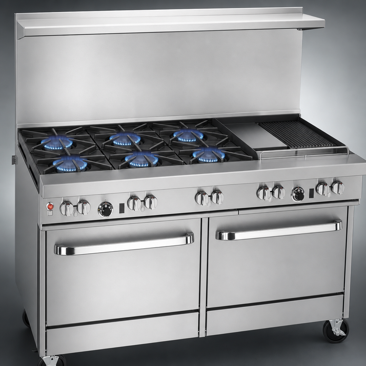 Product image #3 for Southbend Ultimate 60-Inch Gas Restaurant Range with 6 Burners, Right Griddle/Broiler, and 2 Cabinets