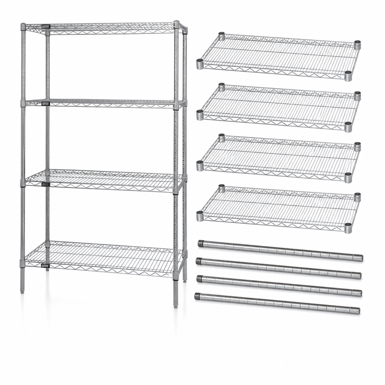 Product image #3 for 42-Inch Wide x 18-Inch Deep x 86-Inch High 4-Shelf Wire Shelving Starter Kit, 304 Stainless Steel