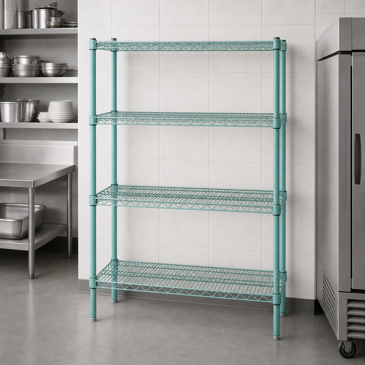 Product image #3 for EagleGard Quad-Adjust 4-Tier Stationary Wire Shelving Starter Unit, 36W x 24D x 74H, Blue-Green Hybrid Epoxy Finish