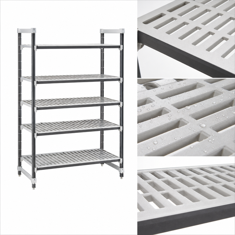 Product image #3 for Cambro Camshelving Elements XTRA 5-Tier Vented Stationary Starter Unit, 21 x 48 x 64 Inches, Speckled Gray