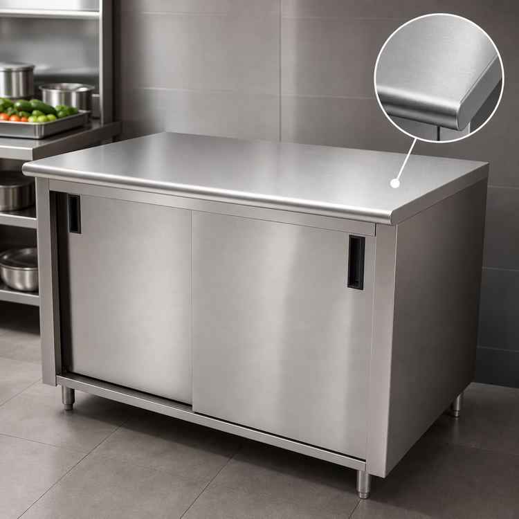 Product image #3 for Advance Tabco Special Value Economy Enclosed Work Table with Cabinet Base, Sliding Doors, 120"W x 24"D, 16-Gauge 304 Stainless Steel Top
