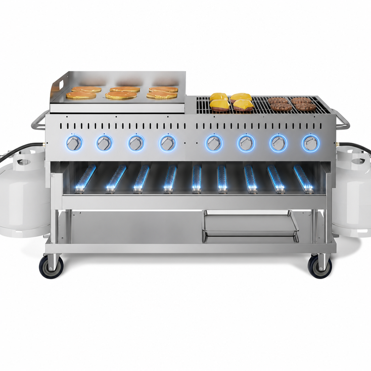 Product image #3 for KoolMore 60-Inch 8-Burner Commercial Outdoor Propane Grill with 30-Inch Griddle
