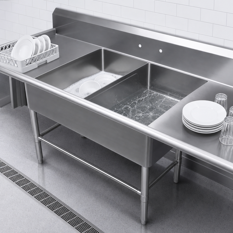 Product image #3 for John Boos Pro-Bowl 2-Compartment 16-Gauge Stainless Steel Sink with Dual Drainboards and 12-Inch Deep Bowls