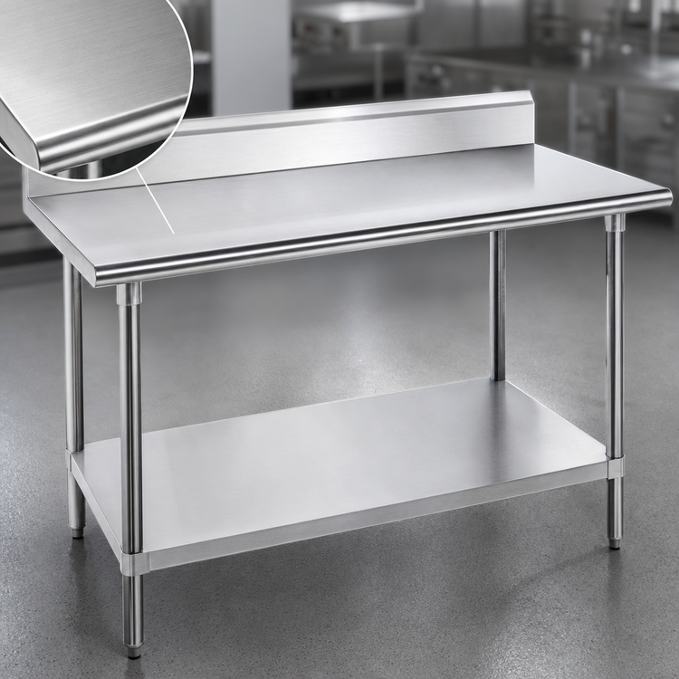 Product image #3 for Advance Tabco 120" x 30" 16-Gauge 304 Stainless Steel Work Table with 5" Backsplash and Galvanized Undershelf