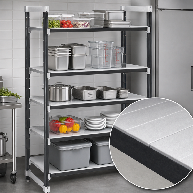 Product image #3 for Cambro Camshelving Elements XTRA Stationary Starter Unit, 18 x 42 x 84, Solid 5-Tier, Speckled Gray