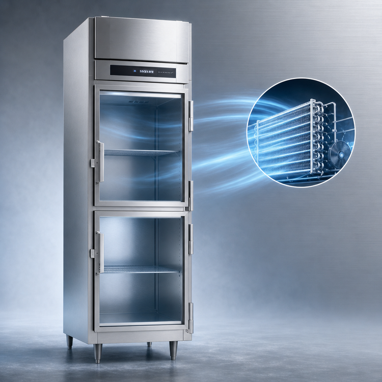 Product image #4 for Victory UltraSpec 1-Section Reach-In Freezer with Half-Height Hinged Glass Doors, 21.01 Cu. Ft., Stainless Steel, Top-Mounted Self-Contained Refrigeration