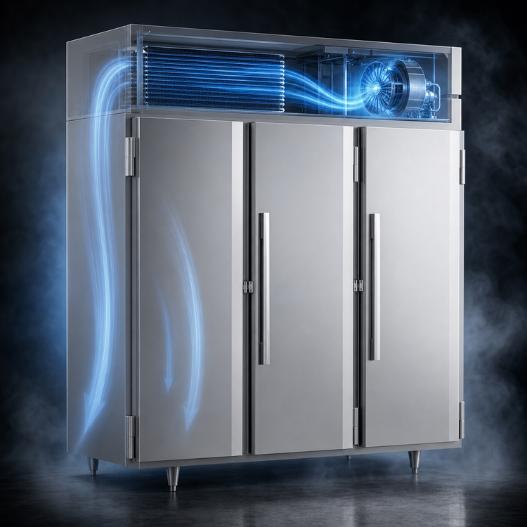 Product image #3 for Victory UltraSpec™ Three-Section Reach-In Freezer, 68.34 Cu. Ft., Solid Hinged Doors, Self-Contained Top-Mounted, Standard Depth