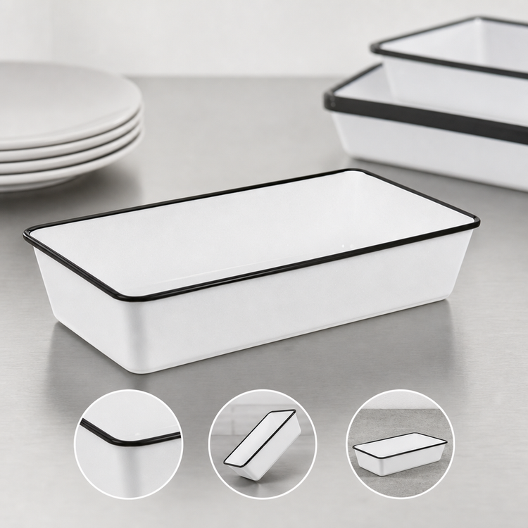 Product image #3 for American Metalcraft Endurance Rectangular Melamine Serving Bowl, 144 oz., White with Black Rim