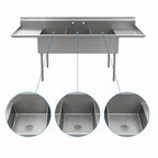 Thumbnail image #3 for Eagle Group 2148-3-18-16/3 84-1/4-Inch Freestanding 3-Compartment Utility Sink, 16-Gauge 304 Stainless Steel, Left & Right Drainboards