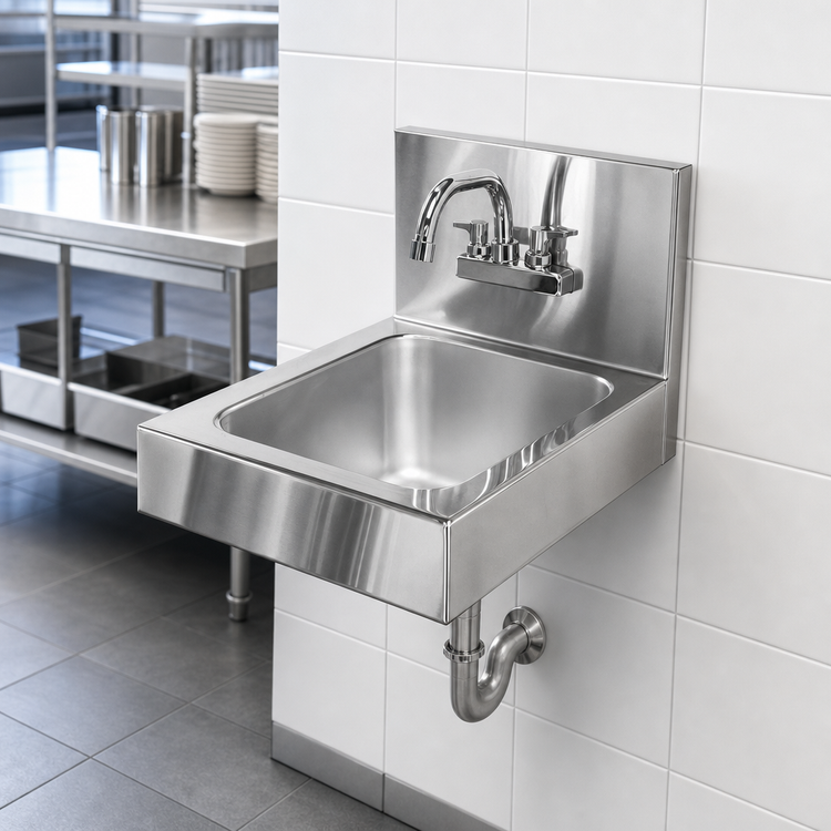 Product image #3 for Glastender 12-Inch Wall-Mount Stainless Steel Hand Sink with 6-Inch Deep Bowl and Splash-Mount Gooseneck Faucet