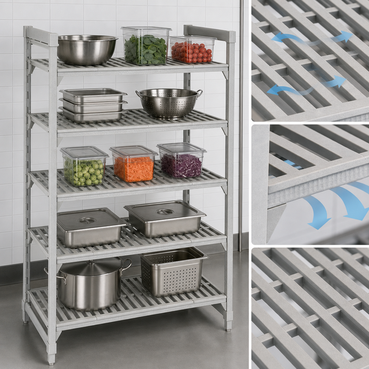 Product image #4 for Cambro Camshelving Premium 5-Tier Stationary Starter Shelving Unit, 24 x 54 x 72 Inches, Vented, Speckled Gray