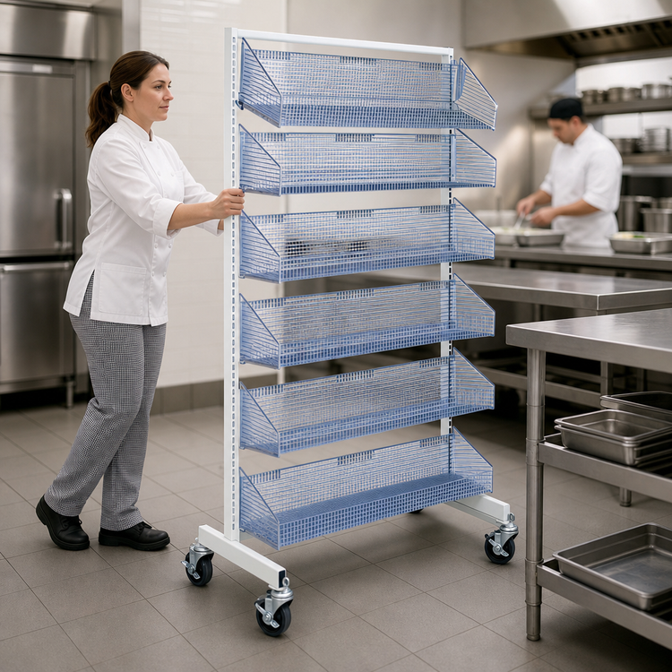 Product image #3 for Quantum Mobile Single-Sided Partition Wall Add-On Unit with 7 Baskets, White/Chrome, 48 x 26 x 74 Inches