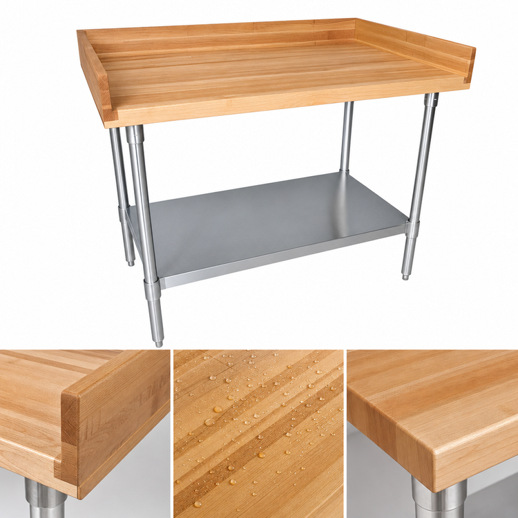 Product image #3 for BK Resources 60-Inch x 36-Inch Bakers Table with Hard Maple Top and Galvanized Undershelf