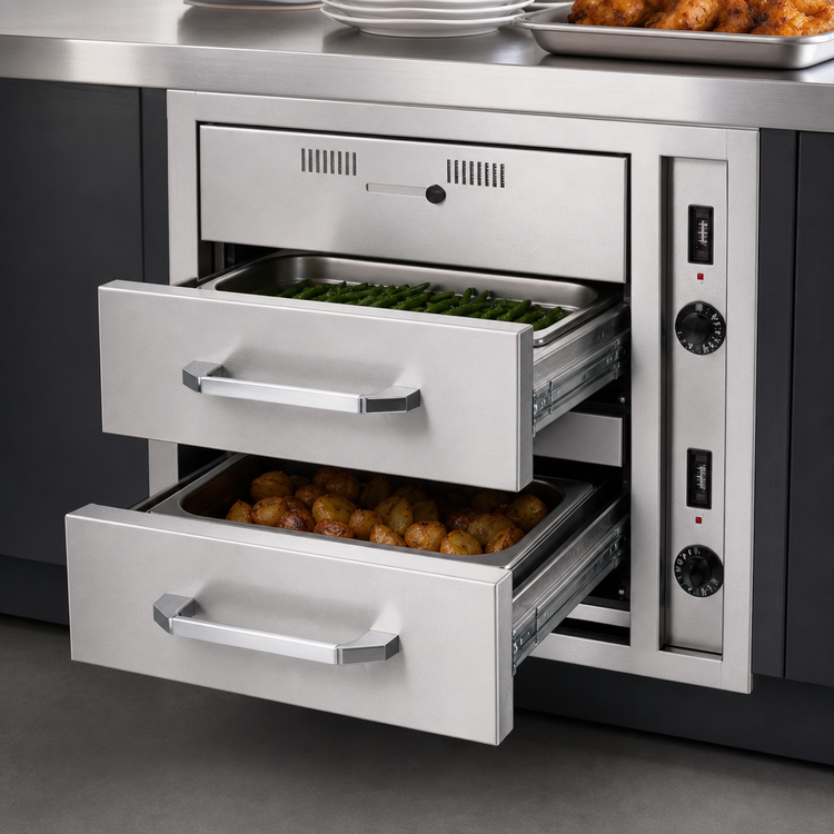 Product image #3 for RedHots Built-In Two-Drawer Warming Drawer, Stainless Steel, 240V, Holds 2 12 x 20 x 6 Pans