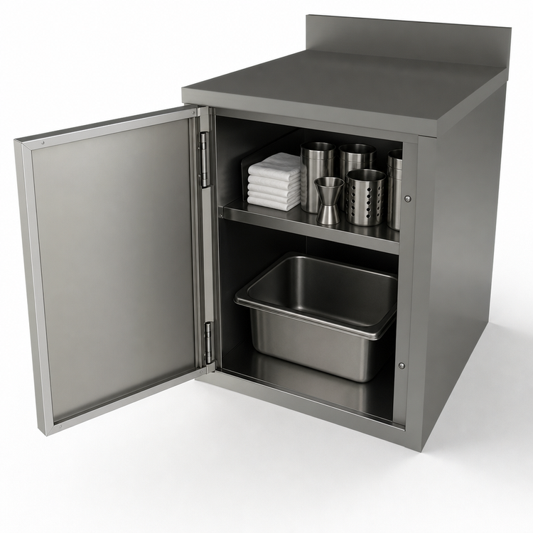 Product image #3 for BK Resources Stainless Steel Underbar Cabinet with Hinged Door, 24 x 24 Base