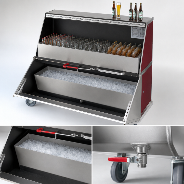 Product image #3 for Dinex Chest-Style Portable Bar with 304 Stainless Steel Ice Bin, Carmine Cherry