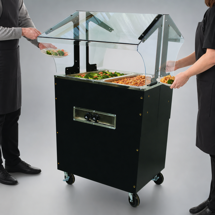 Product image #3 for Portable Electric Open-Well Hot Food Buffet Table with Double-Sided Sneeze Guard, 2 Wells, and Enclosed Base