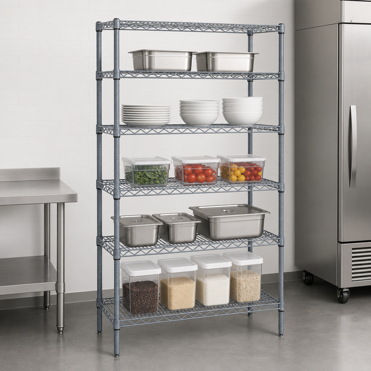Product image #3 for Quantum 36" x 14" x 63" Wire Shelving Starter Kit, 5-Shelf, Gray Epoxy Antimicrobial Finish
