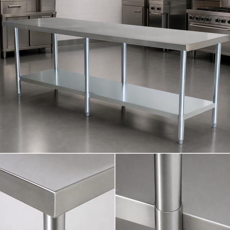 Product image #3 for Omcan 108-Inch 430 Stainless Steel Work Table with Undershelf (108 Inches x 24 Inches x 34 Inches)