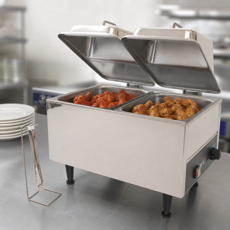 Product image #3 for Benchmark Countertop Electric Chicken Wing Warmer with 2 Half-Size Pans and Domed Lids