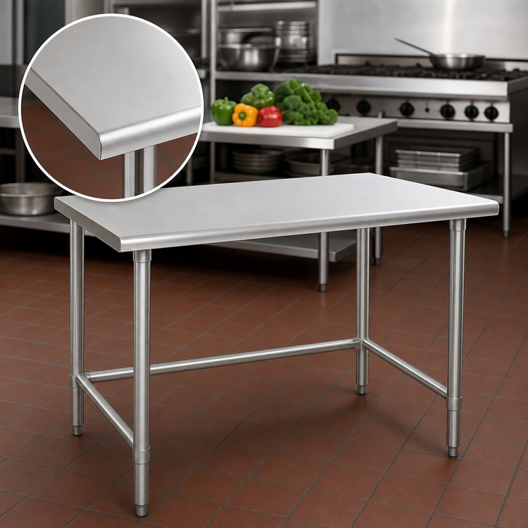 Product image #3 for Eagle Group Budget Series 60 Inch W x 36 Inch D 430 Stainless Steel Flat Top Work Table with Open Stainless Tubular Base