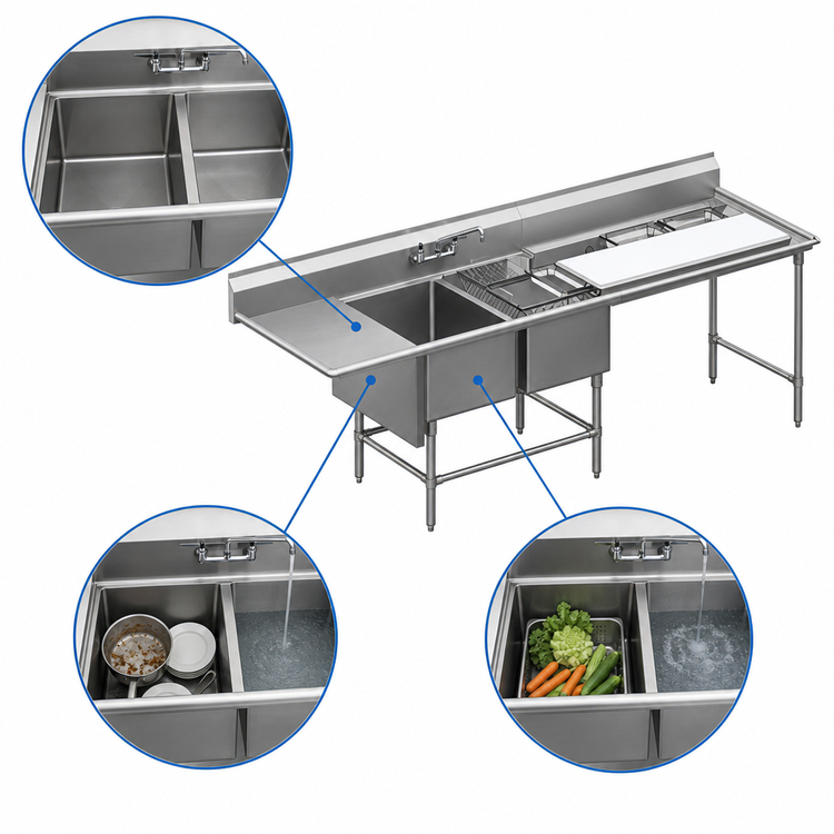 Product image #3 for Eagle Group Spec-Master FNP Series 2-Compartment Stainless Steel Prep Sink with Right Drainboard and 48 Inch Prep Area