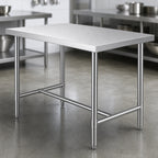 Thumbnail image #3 for Klinger's Trading HST2448 Stainless Steel Work Table, 48 x 24 x 36 in, 18-Gauge 430 Top, Turned-Down Edges, Open H-Base