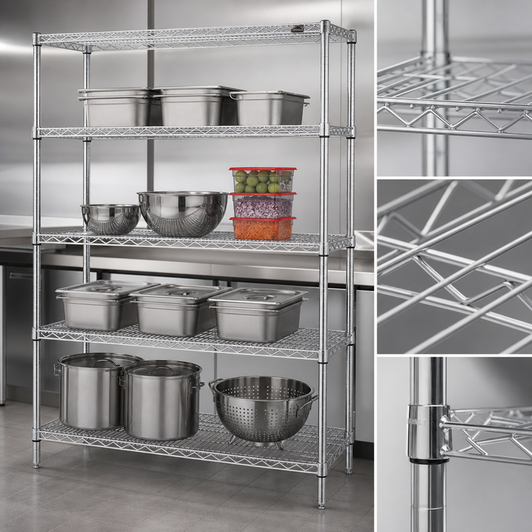 Product image #3 for Eagle Group 4-Tier Stationary Starter Wire Shelving Unit, 72W x 18D x 74H, Chrome-Plated