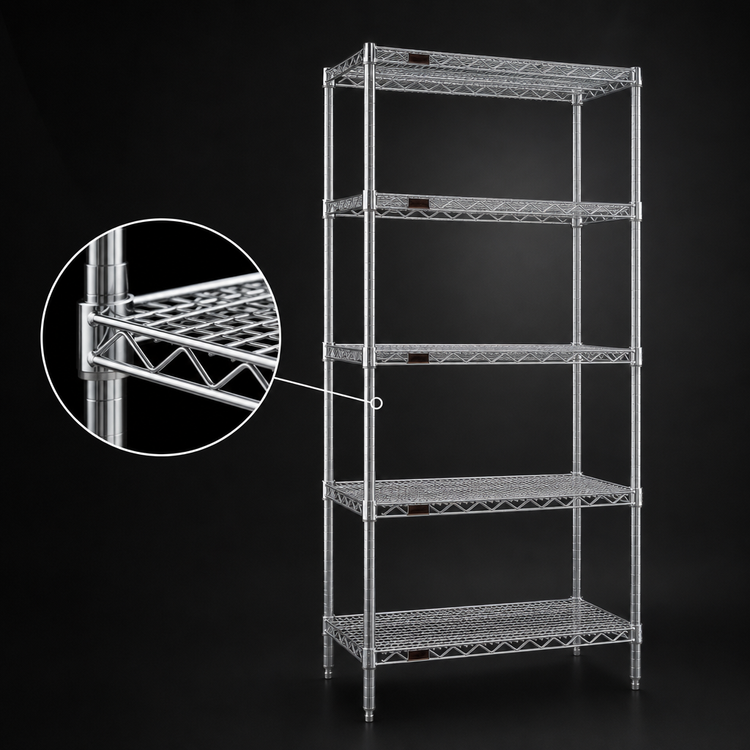 Product image #3 for Eagle Group 5-Tier Stationary Starter Wire Shelving Unit, 36" W x 21" D x 74" H, Chrome-Plated