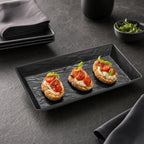 Thumbnail image #3 for American Metalcraft FSMEL12 Rectangular Black Faux Slate Melamine Serving Platter, 12 x 7 x 1.5 Inches Case of 24