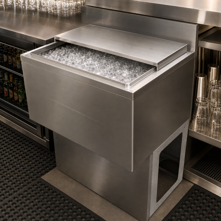 Product image #4 for BK Resources 30 Inch Underbar Stainless Steel Ice Bin with Sliding Cover, 80 lb Capacity