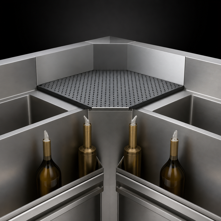 Product image #3 for Advance Tabco Prestige Supreme 25 x 25-Inch Inside Corner Underbar Filler with Removable Drainboard Top