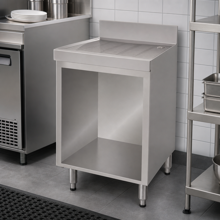 Product image #3 for Advance Tabco Underbar Basics 30-Inch Freestanding Stainless Steel Drainboard with Open Cabinet Base