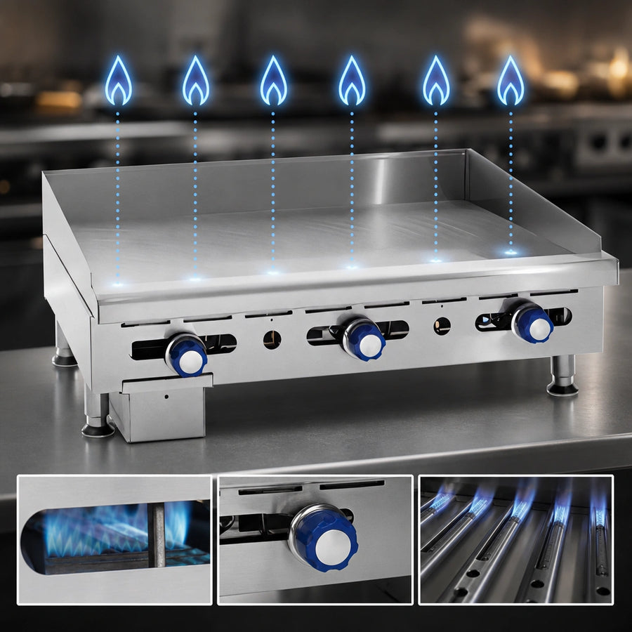 Six 30,000 BTU Burners