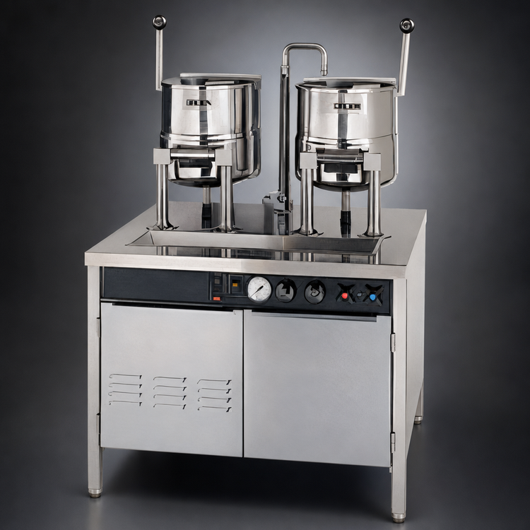 Product image #3 for Groen Electric Dual 20 Quart Hand-Tilt Kettle Cabinet Assembly with 36-Inch Stainless Steel Base