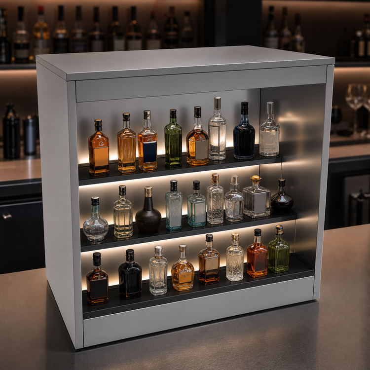 Product image #3 for Glastender 36-Inch Open Front Back Bar Liquor Display Cabinet with 3-Step LED Lighting