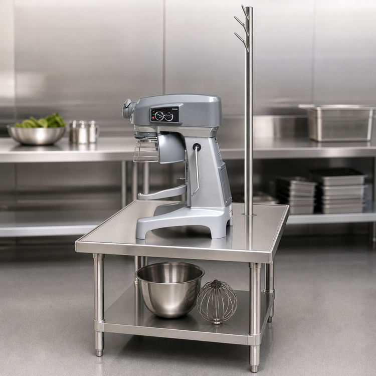Product image #3 for Advance Tabco 30-Inch x 24-Inch Stainless Steel Equipment Stand with Utensil Rack and Adjustable Undershelf