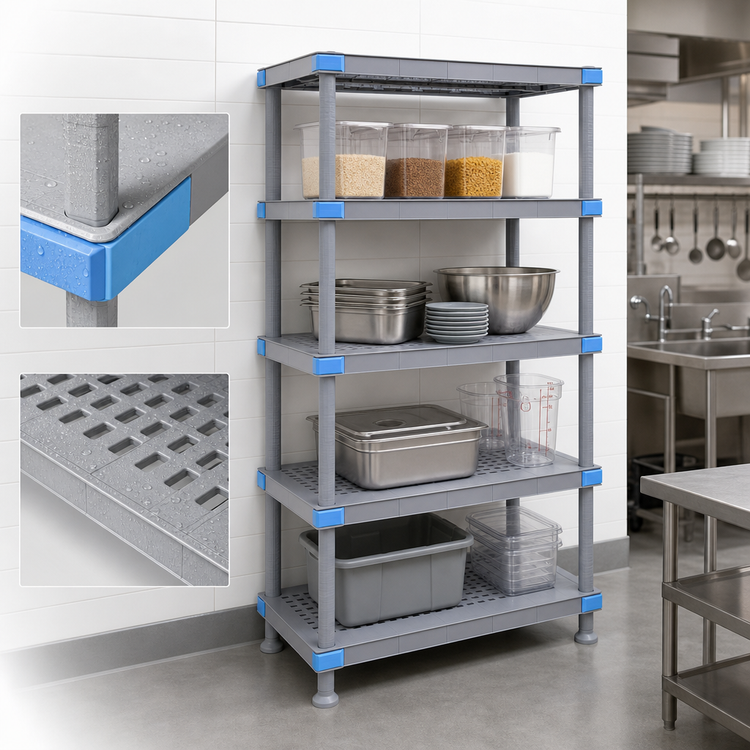 Product image #3 for Quantum Millenia 4-Shelf Polymer Starter Shelving Unit, 48 x 18 x 62 Inches, Gray
